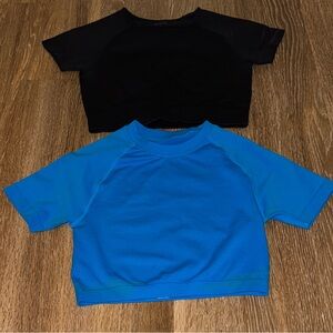 Cropped Short Sleeve Active Tops - Black & Bright Blue